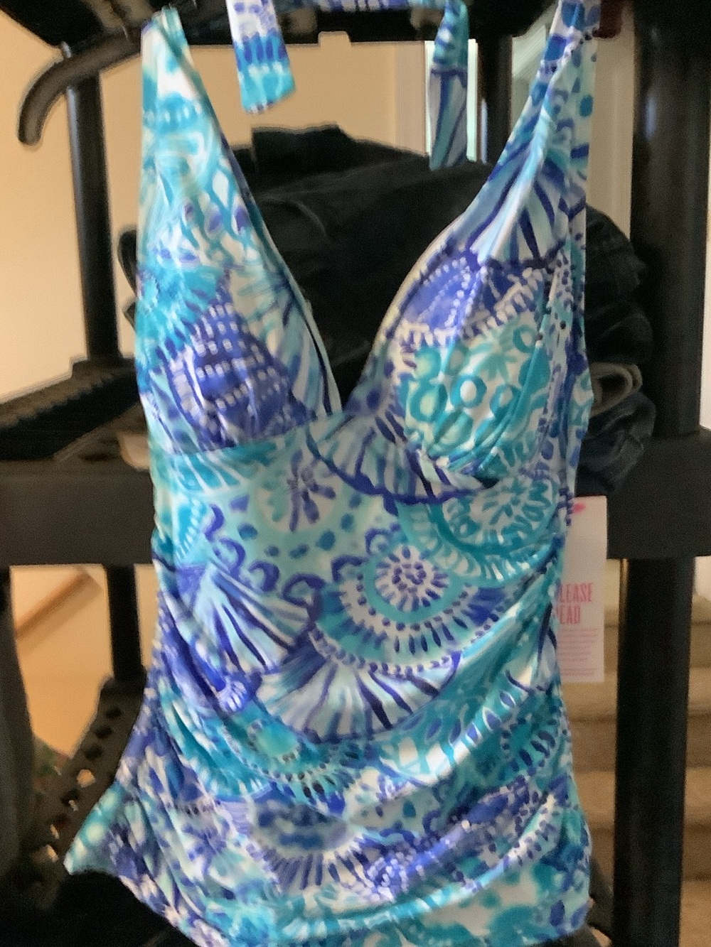 Lilly Pulitzer Turquoise & Navy Bliss Halter Tankini Top